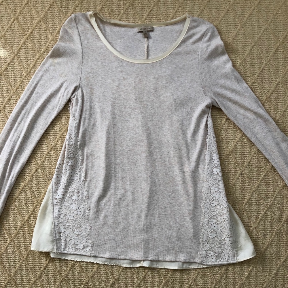 Long Sleeve Too with Lace Inset and Silk Back